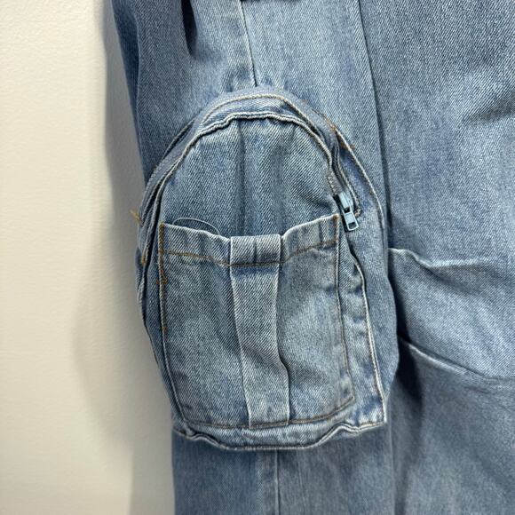 Blue Blush Jeans Women S Blue Cargo Wide Leg Stretch Waist Pocket Baggy Denim 90 - Picture 10 of 10